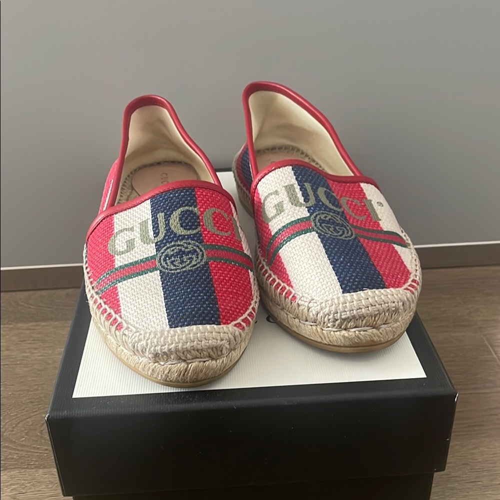 Gucci Red and Blue Striped Espadrilles